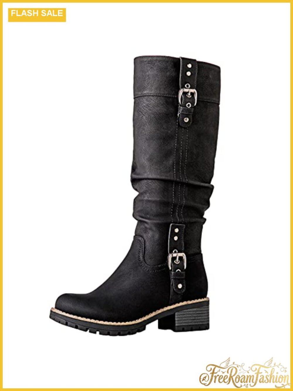 Women's Knee-High Riding Boots Faux Leather Low Heel Side Zip